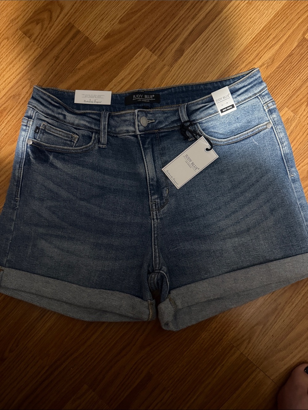 Judy Blue Medium Wash Rolled Hem Denim Shorts
